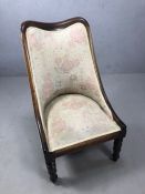 Victorian bedroom chair on turned front legs and pink floral upholstery
