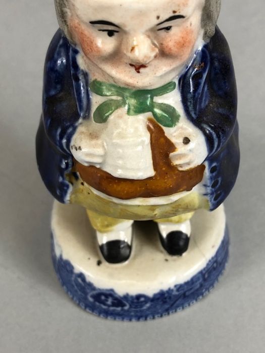 Set of four 19th Century Staffordshire toby figure cruets with blue and white borders, blue - Image 21 of 23