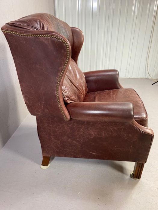 Red leather reclining club style armchair, with studded detail - Image 4 of 7