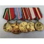 Medal group comprising Five Russian Commemorative medals with ribbons