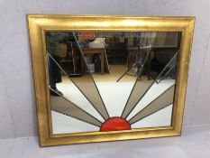 Modern gilt framed mirror with sunburst design, approx 93cm x 77cm