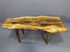 Retro driftwood style coffee table on tapered legs, approx 92cm x 39cm x41cm tall