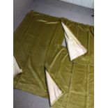 TEXTILES: Pair of gold/honey coloured velour / velvet lined curtains, each approx 122cm in width x