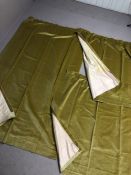 TEXTILES: Pair of gold/honey coloured velour / velvet lined curtains, each approx 122cm in width x