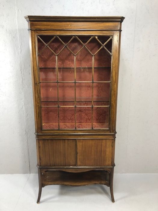 Tall display cabinet on splayed legs with single glazed door cupboard and shelf under, approx 80cm x