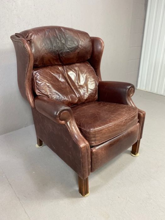 Red leather reclining club style armchair, with studded detail - Image 2 of 7