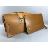 Vintage tan leather briefcase and a vintage Cheney leather document case