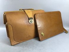 Vintage tan leather briefcase and a vintage Cheney leather document case