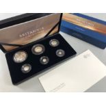 The Britannia 2019 UK Six – Coin Silver Proof Set Alloy 999 AG. Weight 31.21g, 15.71g, 7.86g, 3.15g,