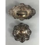 Two pierced Silver hallamrked Bon Bon dishes the largest approx 14.5cm across and total weight 76g