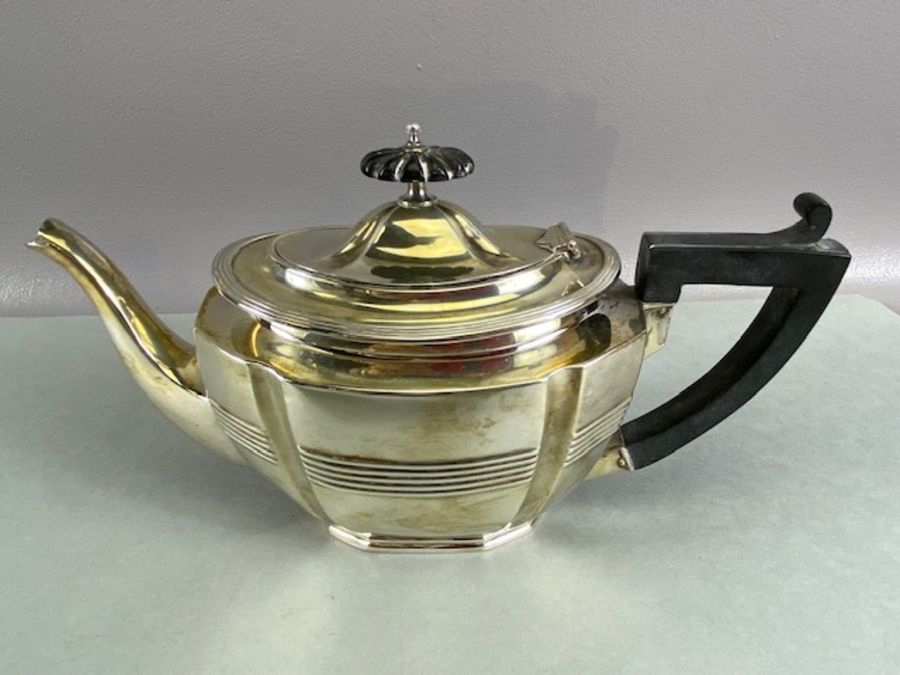 Victorian Silver hallmarked tea service comprising silver Teapot (308g), twin handled sugar bowl ( - Image 5 of 12