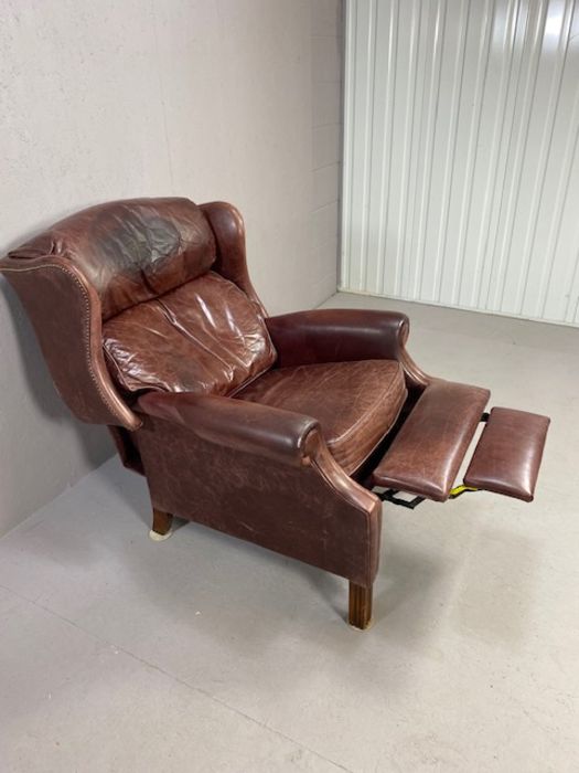 Red leather reclining club style armchair, with studded detail - Image 7 of 7