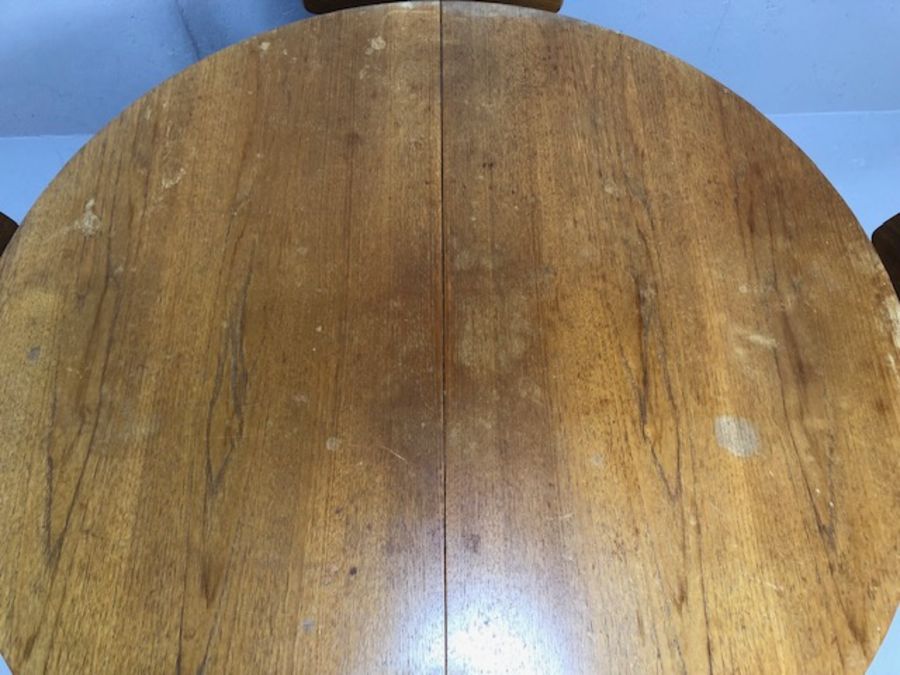 Mid century teak extending dining table by Nathan accompanied by four teak dining chairs with - Image 5 of 10