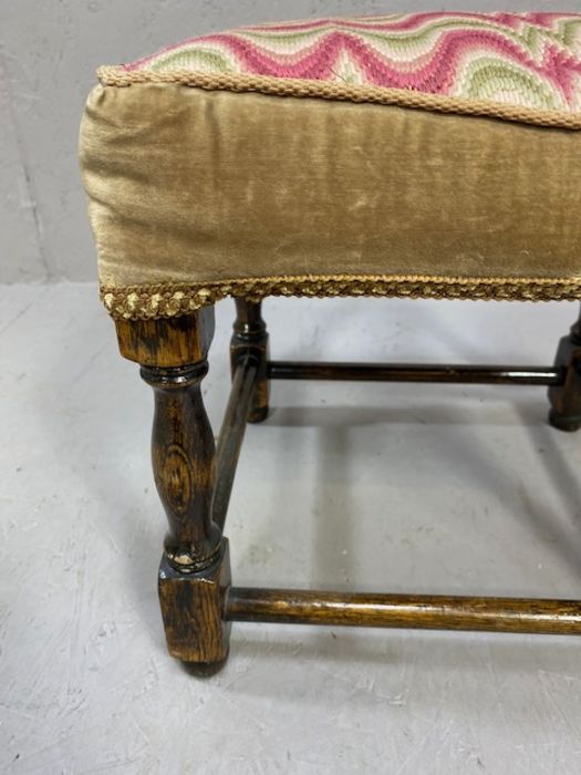 Two small vintage wooden stools, one with padded seat - Image 3 of 4