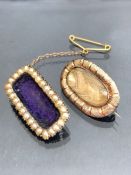 Victorian mourning brooch in gold coloured mount approx 25 x 16mm with similar gold coloured