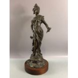 Bronze sculpture of a girl with plaque "Mistletoe" signed Ant. Nelson approx 46cm tall + wooden base