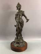 Bronze sculpture of a girl with plaque "Mistletoe" signed Ant. Nelson approx 46cm tall + wooden base