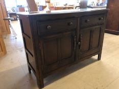 ERCOL Old Colonial dark elm sideboard with two drawers and two cupboards, approx 122cm x 45cm x 84cm