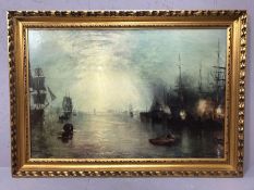 After JOSEPH MALLORD WILLIAM TURNER 'Keelmen heaving in coals by moonlight', colour print, approx