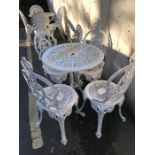 White painted aluminium bistro style garden table and four chairs