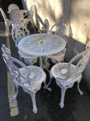 White painted aluminium bistro style garden table and four chairs