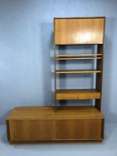 Mid Century teak sideboard with shelving unit over, approx 153cm x 46cm x 200cm tall