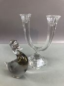 Glassware: A twin branch Crystal candle stick 24cm tall, signed by Nachtmann and a Wedgwood Glass