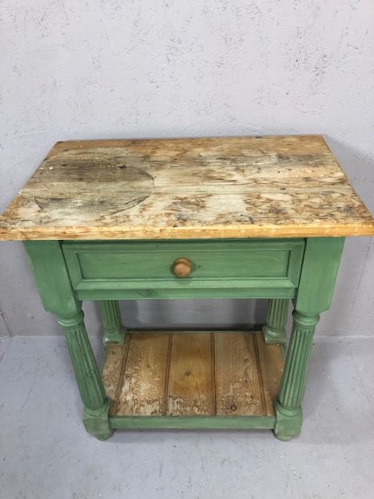 Painted wooden pine console table with fluted legs and single drawer, approx 66cm x 41cmx 76cm tall - Image 2 of 5