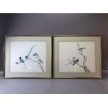 Pair of Chinese framed prints of birds, each approx 36cm x 31cm (inside mount)