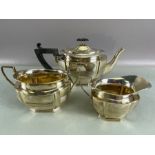 Victorian Silver hallmarked tea service comprising silver Teapot (308g), twin handled sugar bowl (