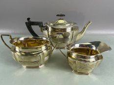 Victorian Silver hallmarked tea service comprising silver Teapot (308g), twin handled sugar bowl (