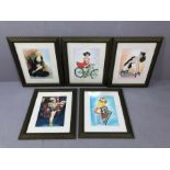 Collection of five framed 1930s/40s style watercolours of women, mostly signed 'Dizzy', each