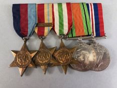 Medals: WWII group of five medals to include the Africa Star and North Africa 1942 - 43 bar and