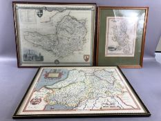 Collection of three antique framed maps: 'Buckinghamshire' published by Fullarton & Co, '