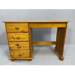 Small pine desk with four drawers, approx 107cm x 45cm x 78cm tall