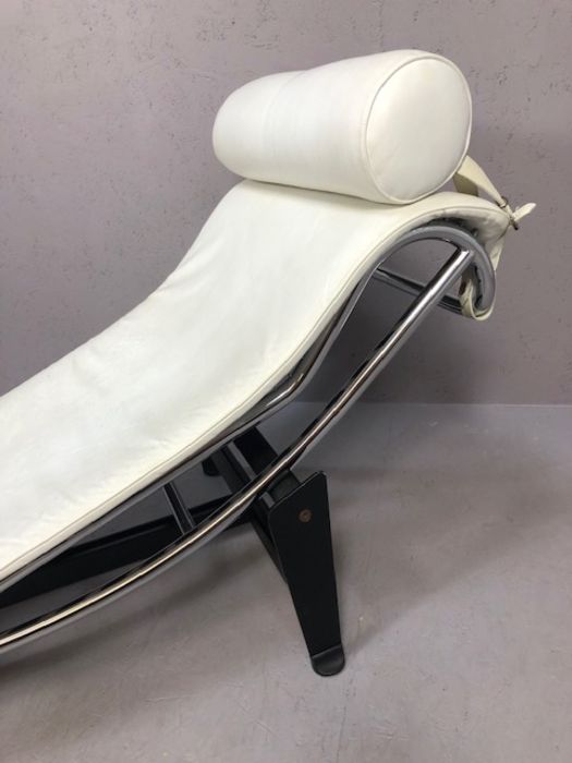 After Le Corbusier - ‘LC4’ adjustable chaise longue, white seat cushion and pillow over tubular - Image 5 of 8