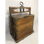 19th century Chinese metal bound teak dowry chest, the frame with iron lifting handle and with