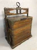 19th century Chinese metal bound teak dowry chest, the frame with iron lifting handle and with