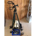 Collection of possibly Militaria or scientific instruments, gauges, tripod, scope/ telescope,