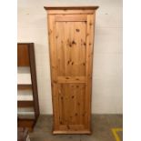 Pine single wardrobe with two hanging rails, approx 61cm x 58cm x 195cm tall