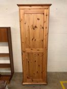 Pine single wardrobe with two hanging rails, approx 61cm x 58cm x 195cm tall