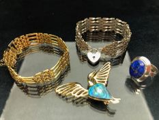 Various jewellery to include a silver hallmarked five bar gate bracelet and a Similar gold