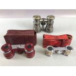 Three sets of Opera Glasses two cased and one with silver Bird detailing