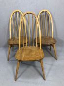 Three Ercol blond stick back chairs