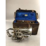 Besson & Co Limited Prototype silver plated Cornet, serial number 14030, in leather travel case,