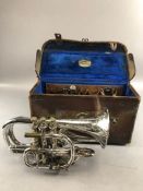 Besson & Co Limited Prototype silver plated Cornet, serial number 14030, in leather travel case,