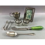 Collection of silver hallmarked items to include a silver photo frame, Silver cup, flatware and