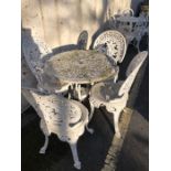 White aluminium bistro-style garden table and four chairs