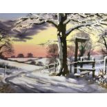 TERRY HARRISON (British, 1951-2017), watercolour of a landscape in snow, signed lower right,