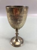 Silver hallmarked trophy or goblet engraved and hallmarked for Sheffield 1901 by maker Roberts &